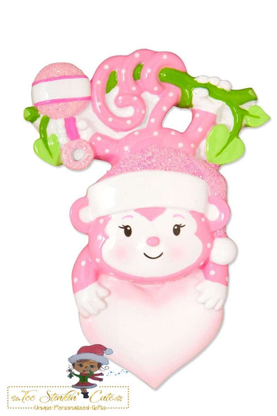 Christmas Ornament Baby Girl Monkey/ Baby's 1st Christmas/ Newborn/ New Baby - Personalized + Free Shipping!