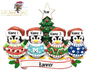 Christmas Ornament Penguin Ugly Sweater Family of 4/ Friends/ Coworkers - Personalized + Free Shipping!