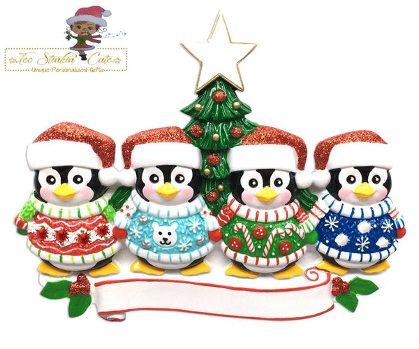 Christmas Ornament Penguin Ugly Sweater Family of 4/ Friends/ Coworkers - Personalized + Free Shipping!