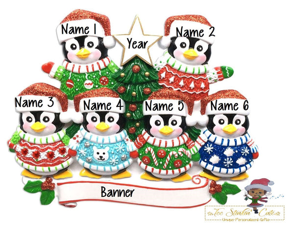 Christmas Ornament Penguin Ugly Sweater Family of 6/ Friends/ Coworkers - Personalized + Free Shipping!