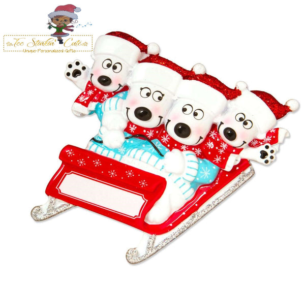 Christmas Ornament Bears on Sled Family of 4/ Friends/ Coworkers Personalized! + Free Shipping!