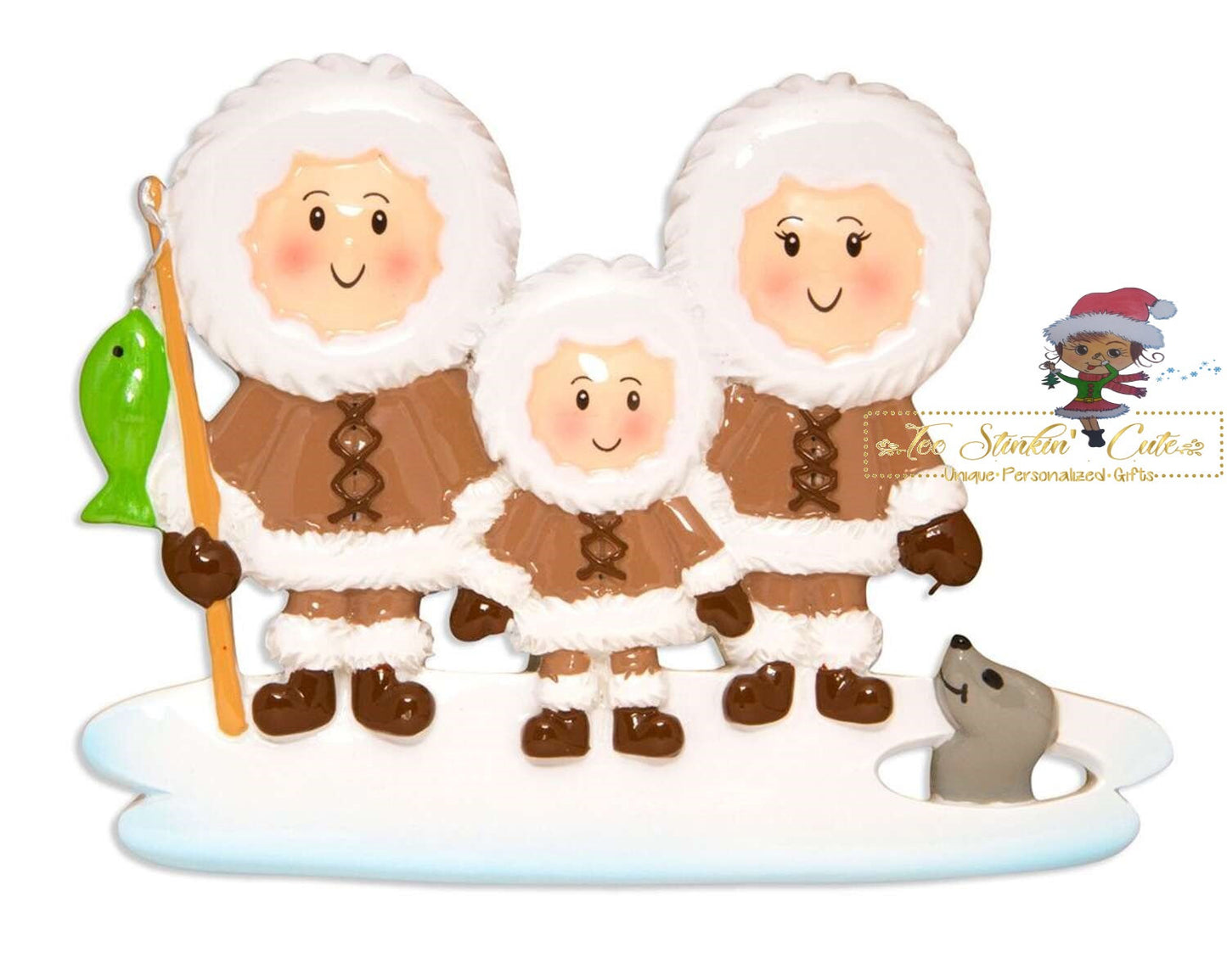Christmas Ornament Eskimo Family of 3/ Friends/ Coworkers Personalized! + Free Shipping!