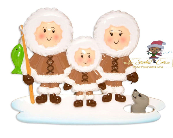 Christmas Ornament Eskimo Family of 3/ Friends/ Coworkers Personalized! + Free Shipping!