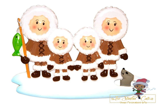 Christmas Ornament Eskimo Family of 4/ Friends/ Coworkers Personalized! + Free Shipping!