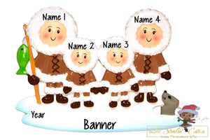 Christmas Ornament Eskimo Family of 4/ Friends/ Coworkers Personalized! + Free Shipping!