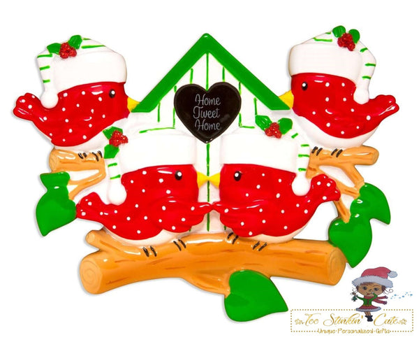 Personalized Christmas Ornament Bird Family of 4