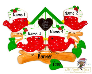 Personalized Christmas Ornament Bird Family of 4