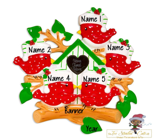 Personalized Christmas Ornament Bird Family of 5