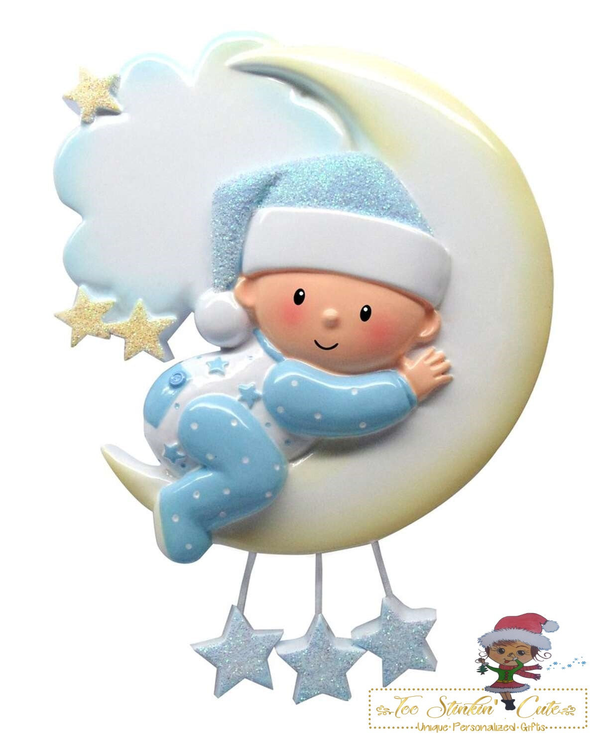Personalized Christmas Ornament Baby Boy on Moon + Free Shipping! / Custom Baby Newborn Infant Toddler Pregnant Expecting Baby's 1st