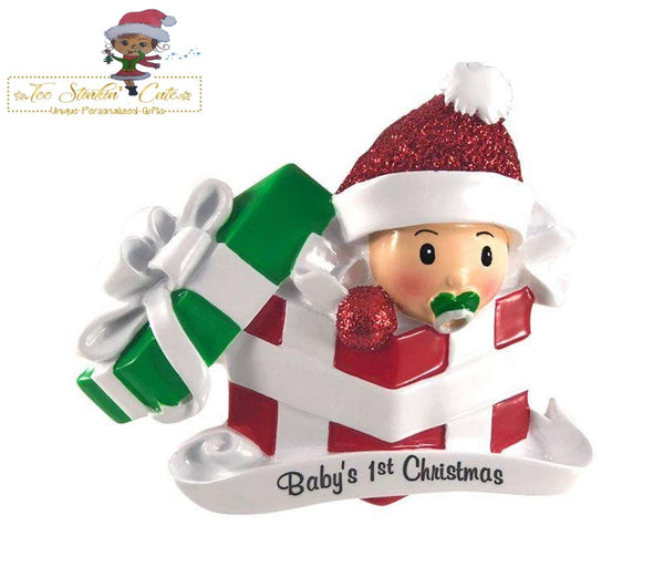 Christmas Ornament Baby in Red Present/ Baby's 1st Christmas/ Newborn/ New Baby - Personalized + Free Shipping!