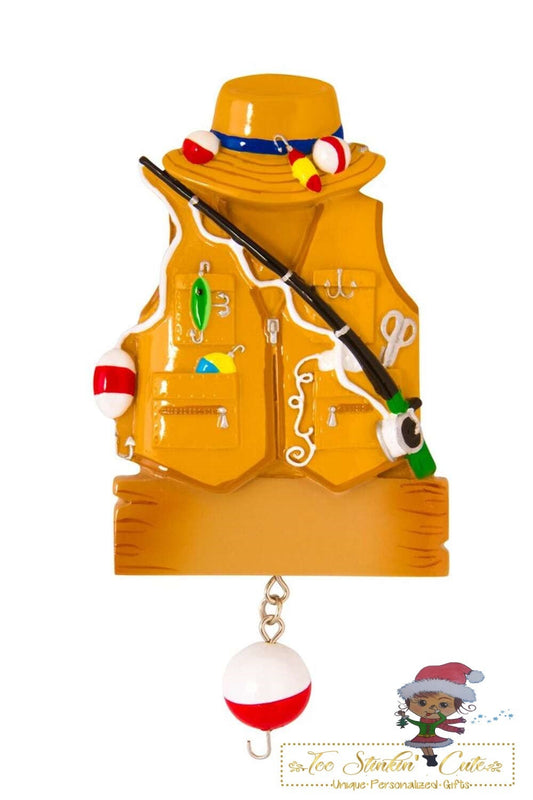 Christmas Ornament Fisherman Jacket/ Vest/ Fishing/ Fish Men- Personalized + Free Shipping!