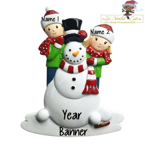 Christmas Ornament Building a Snowman Family of 2/ Couple Friends Coworkers Employees - Personalized + Free Shipping!