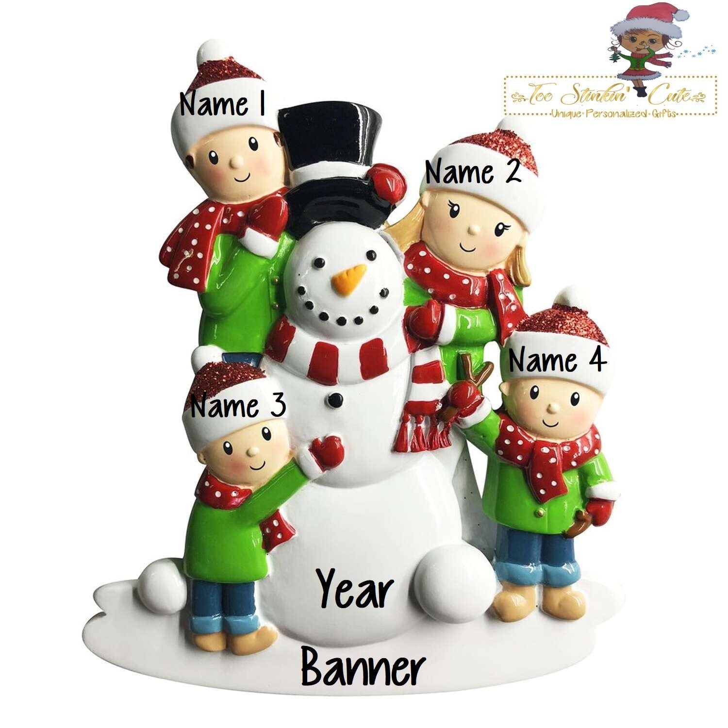 Christmas Ornament Building a Snowman Family of 4/ Friends Coworkers Employees - Personalized + Free Shipping!