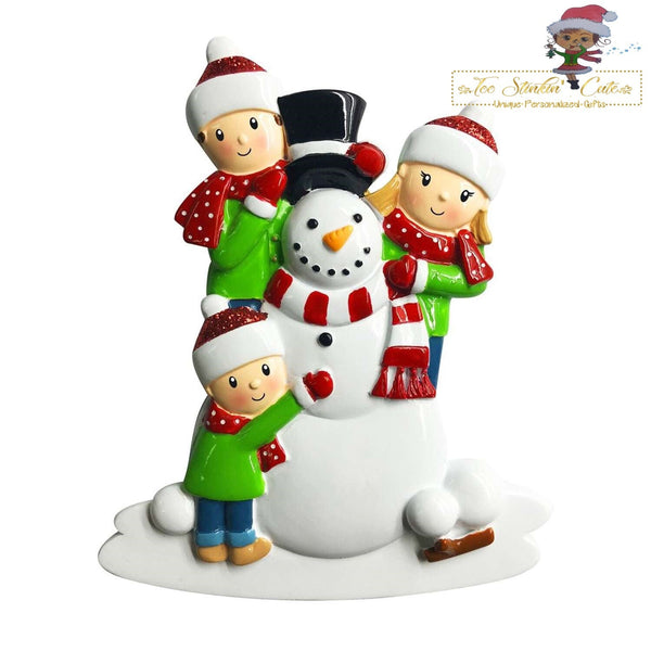 Christmas Ornament Building a Snowman Family of 3/ Friends Coworkers Employees - Personalized + Free Shipping!