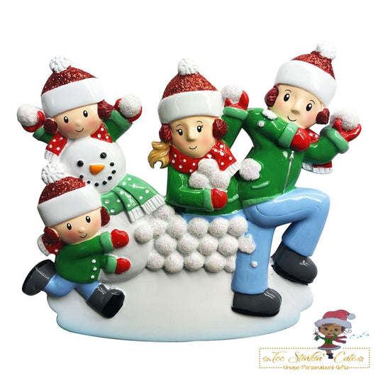 Christmas Ornament Snowball Fight Family of 4/ Friends Coworkers Employees - Personalized + Free Shipping!