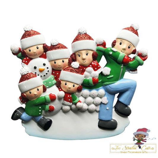 Christmas Ornament Snowball Fight Family of 6/ Friends Coworkers Employees - Personalized + Free Shipping!