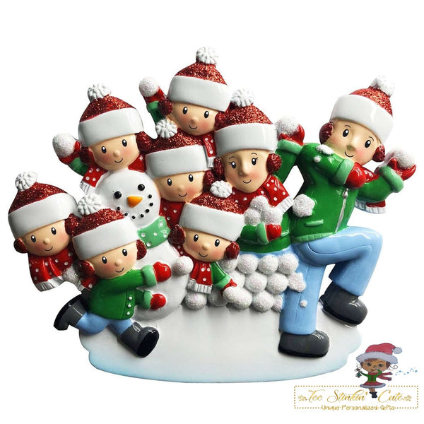 Christmas Ornament Snowball Fight Family of 8/ Friends Coworkers Employees - Personalized + Free Shipping!