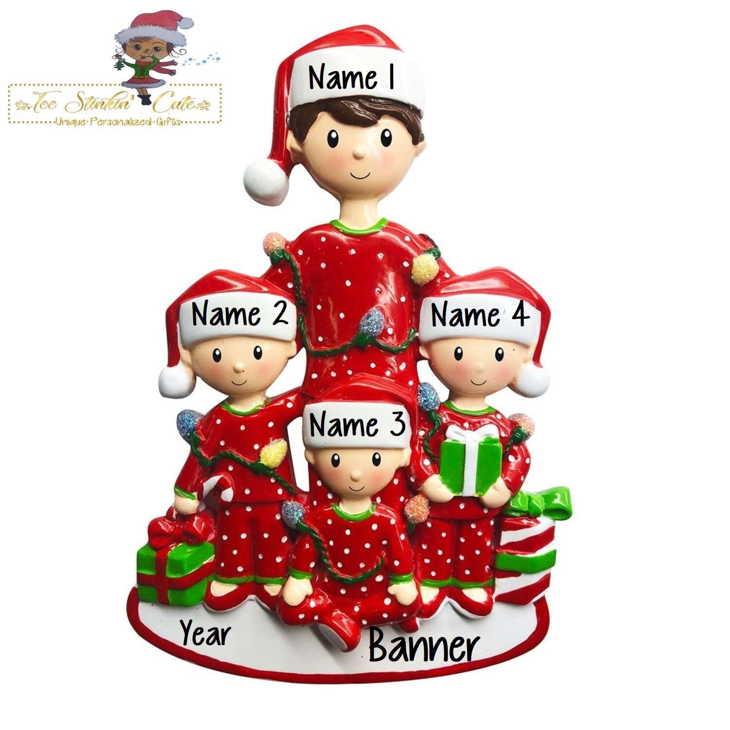Christmas Ornament Single Dad with 3 Children/ Family of 4/ Brothers/ Grandfather/ Uncle/ Godfather - Personalized + Free Shipping!