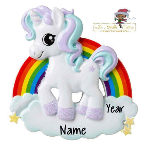 Christmas Ornament Unicorn with Rainbow/ Fairy Princess Child Kid Children Girls - Personalized + Free Shipping!