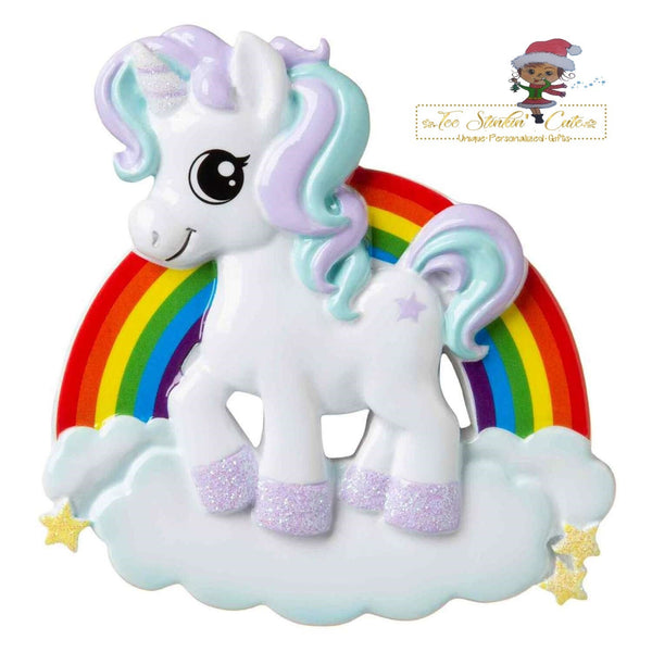 Christmas Ornament Unicorn with Rainbow/ Fairy Princess Child Kid Children Girls - Personalized + Free Shipping!