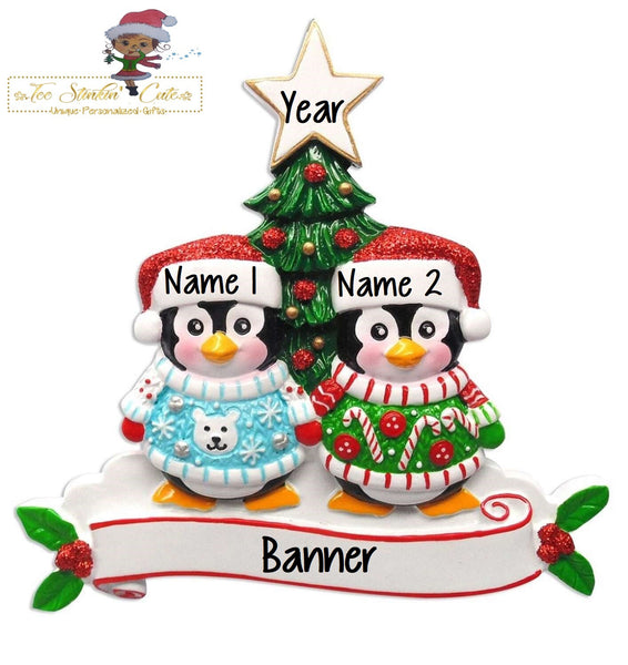 Christmas Ornament Penguin Ugly Sweater Family of 2 / Couple/ Friends/ Coworkers - Personalized + Free Shipping!