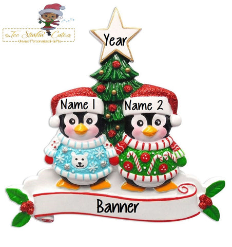 Christmas Ornament Penguin Ugly Sweater Family of 2 / Couple/ Friends/ Coworkers - Personalized + Free Shipping!