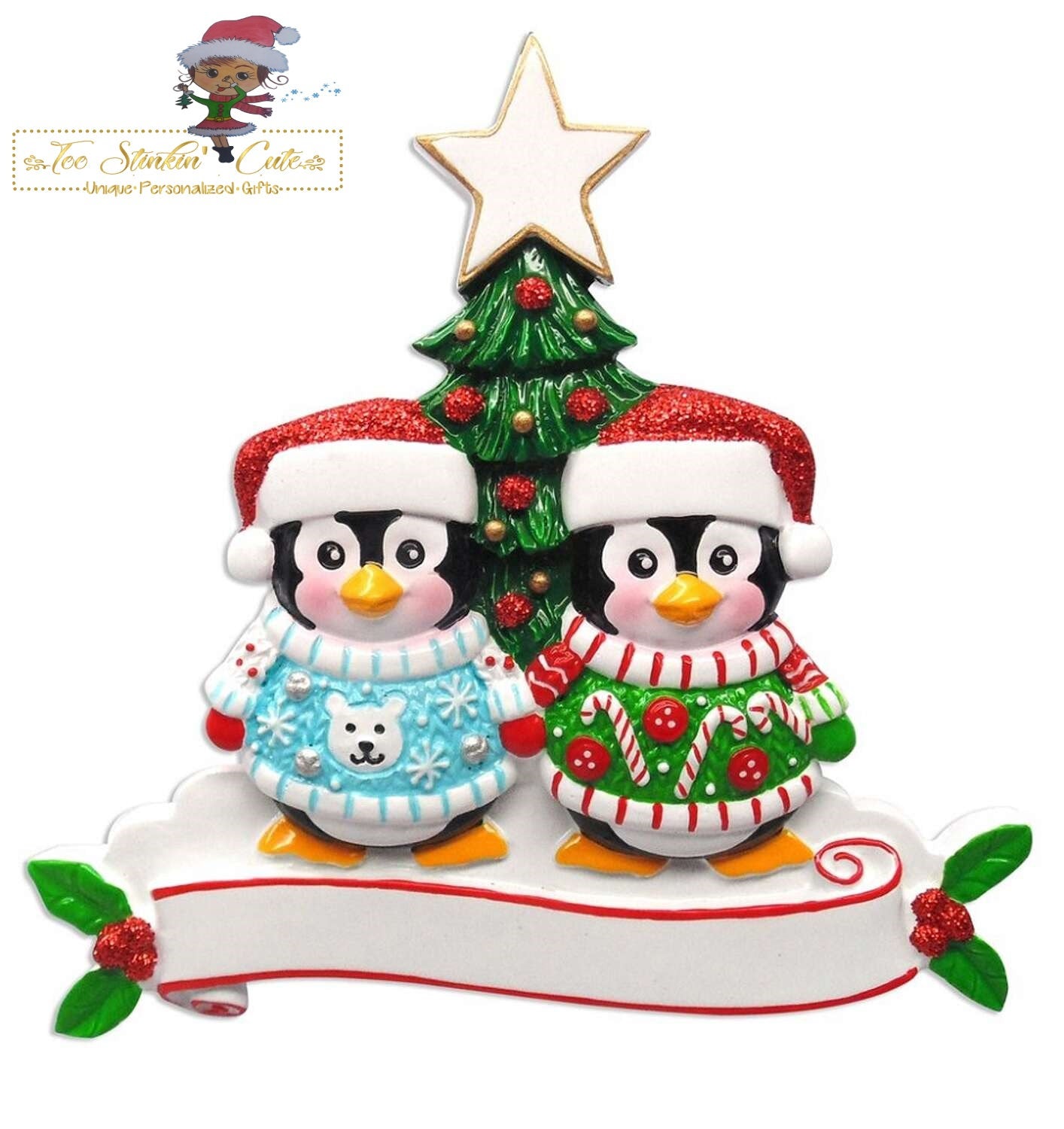 Christmas Ornament Penguin Ugly Sweater Family of 2 / Couple/ Friends/ Coworkers - Personalized + Free Shipping!