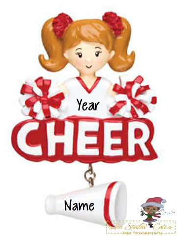 Personalized Christmas Ornament Red Cheerleader/ Cheer/ Pom Pom/ Girls + Free Shipping!