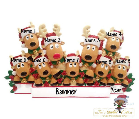 Personalized Christmas Table Topper Reindeer Family of 9 + Free Shipping!