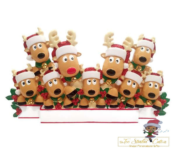 Personalized Christmas Table Topper Reindeer Family of 9 + Free Shipping!