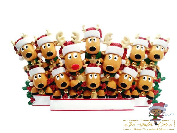 Personalized Christmas Table Topper Reindeer Family of 12 + Free Shipping!
