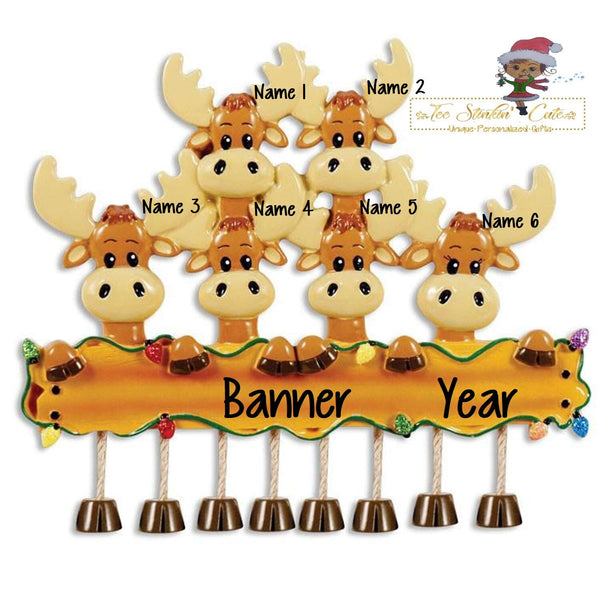 Christmas Ornament Moose Family of 6/ Friends/ Coworkers - Personalized + Free Shipping! Reindeer