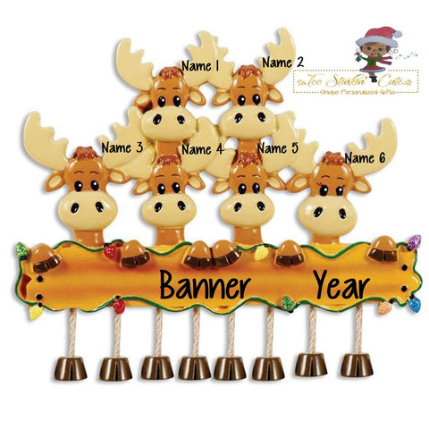 Christmas Ornament Moose Family of 6/ Friends/ Coworkers - Personalized + Free Shipping! Reindeer