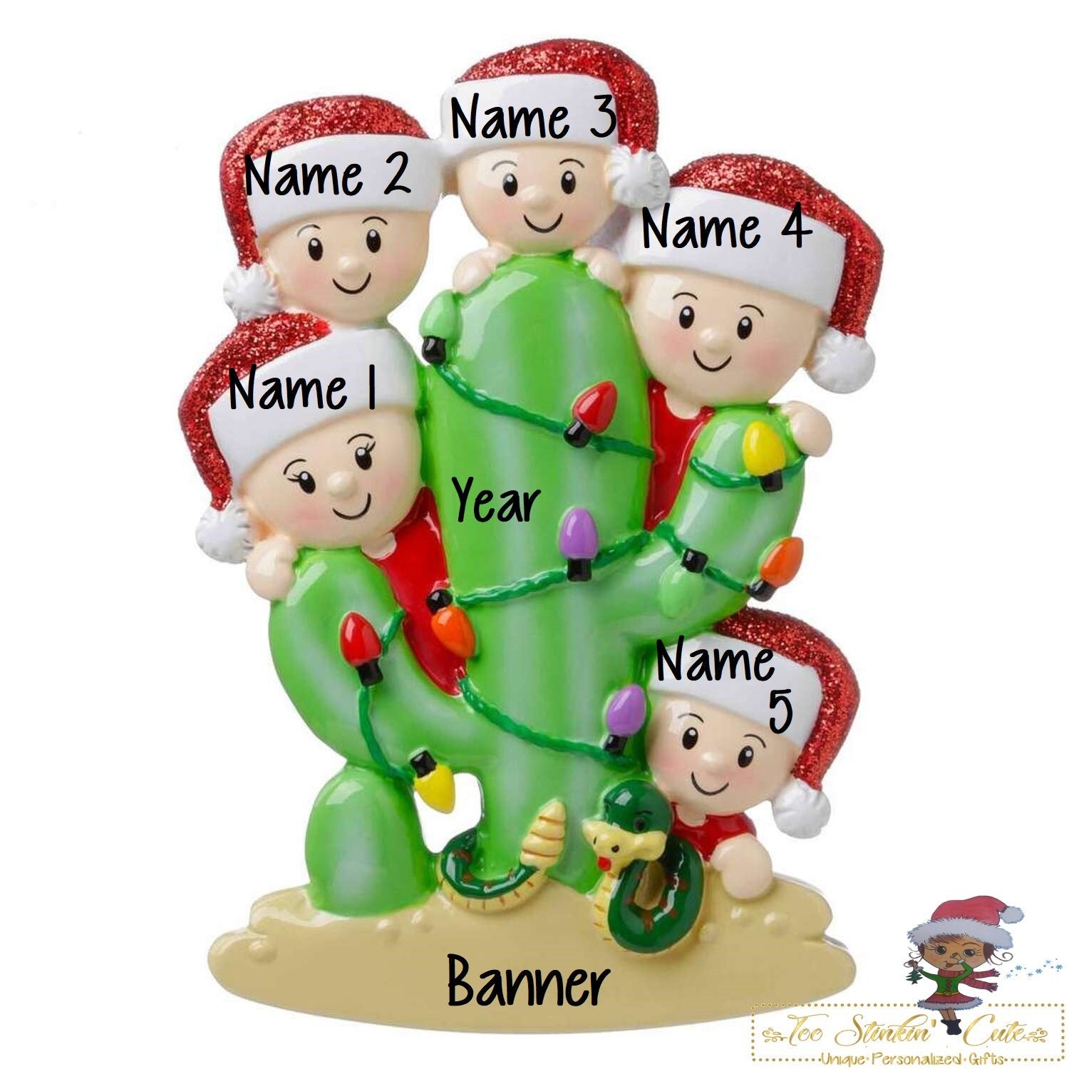 Christmas Ornament Cactus Family of 5/ Desert Couple Friends Coworkers Employees - Personalized + Free Shipping!