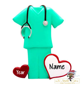 Personalized Christmas Ornament Green Scrubs/ Nurse/ Medical/ RN/CPN/NP Doctor + Free Shipping!