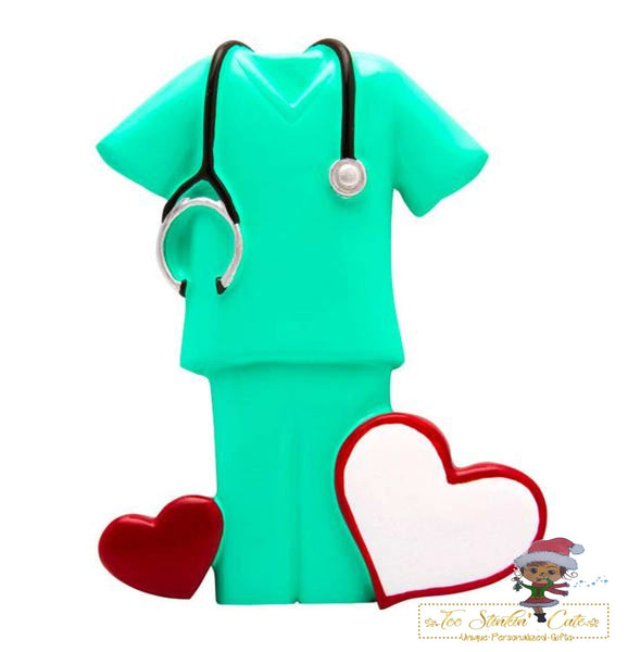 Personalized Christmas Ornament Green Scrubs/ Nurse/ Medical/ RN/CPN/NP Doctor + Free Shipping!