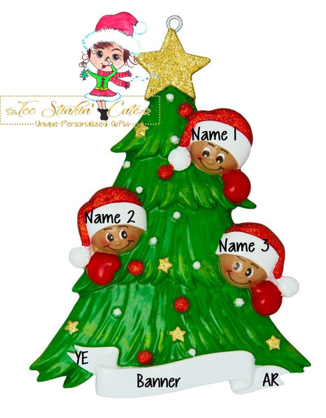 Personalized Christmas Ornament Christmas Tree Family of 3 African American/Tan/Best Friends/ Coworkers + Free Shipping!