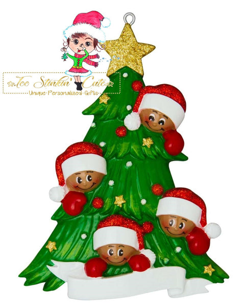 Personalized Christmas Ornament Christmas Tree Family of 4 African American/Tan/Best Friends/ Coworkers + Free Shipping!
