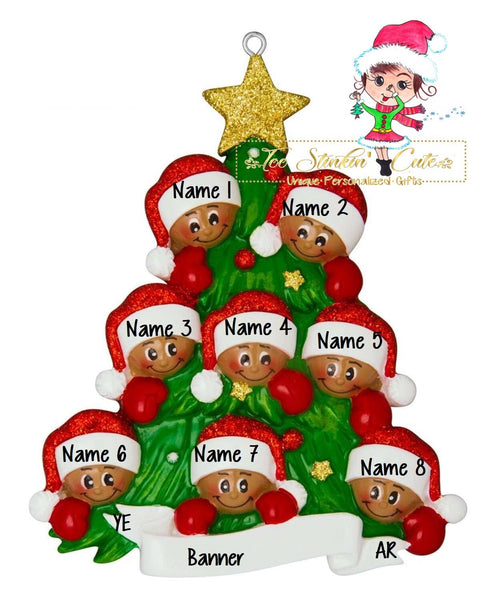 Personalized Christmas Ornament Christmas Tree Family of 8 African American/ Tan/ Best Friends/ Coworkers + Free Shipping!