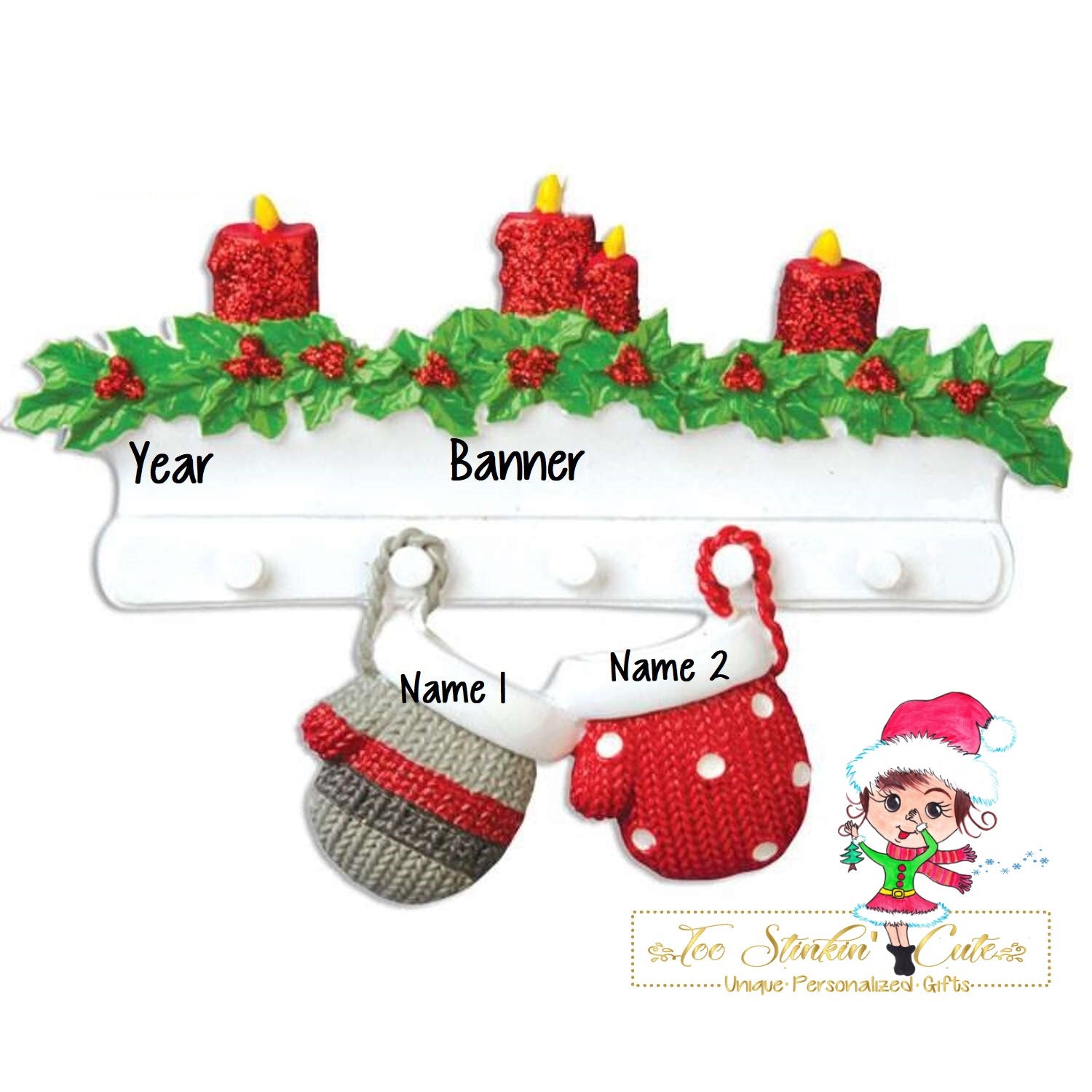 Personalized Christmas Ornament Stockings Mitten Family of 2/ Couple/ Newlywed/ Best Friends + Free Shipping!