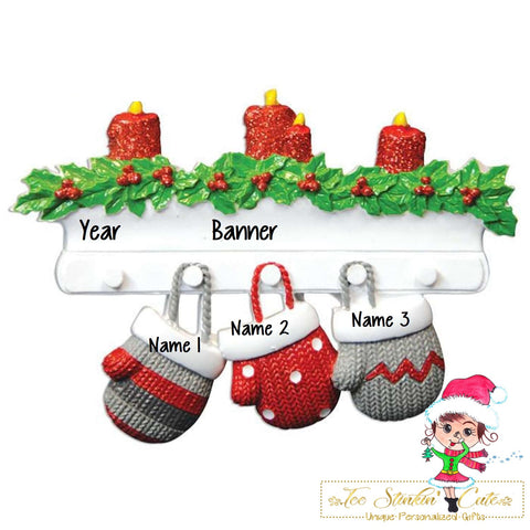 Personalized Christmas Ornament Stockings Mitten Family of 3/Best Friends/ Coworkers + Free Shipping!