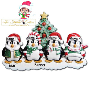 Christmas Ornament Winter Penguin Tree Family of 4/ Friends/ Coworkers - Personalized + Free Shipping!