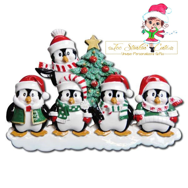 Christmas Ornament Winter Penguin Tree Family of 5/ Friends/ Coworkers - Personalized + Free Shipping!