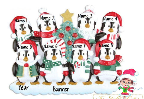 Christmas Ornament Winter Penguin Tree Family of 8/ Friends/ Coworkers - Personalized + Free Shipping!