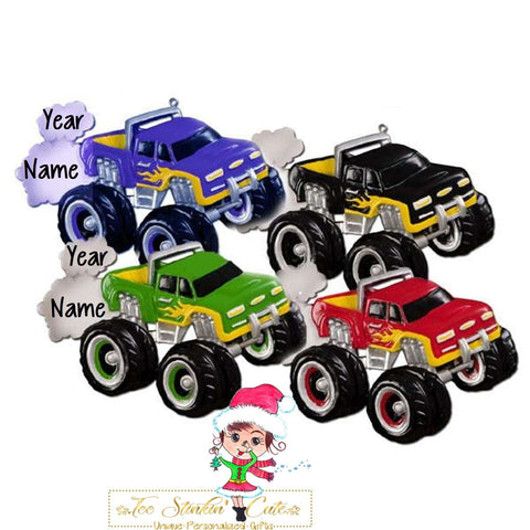 Christmas Ornament Monster Truck Multiple Colors/ Children Kids Boys - Personalized + Free Shipping!