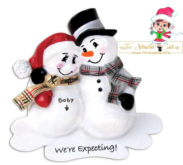 Christmas Ornament We're Expecting! Snowman/ Pregnant/ New Baby/ Newborn/ Expecting Baby/ Family of 3- Personalized + Free Shipping!