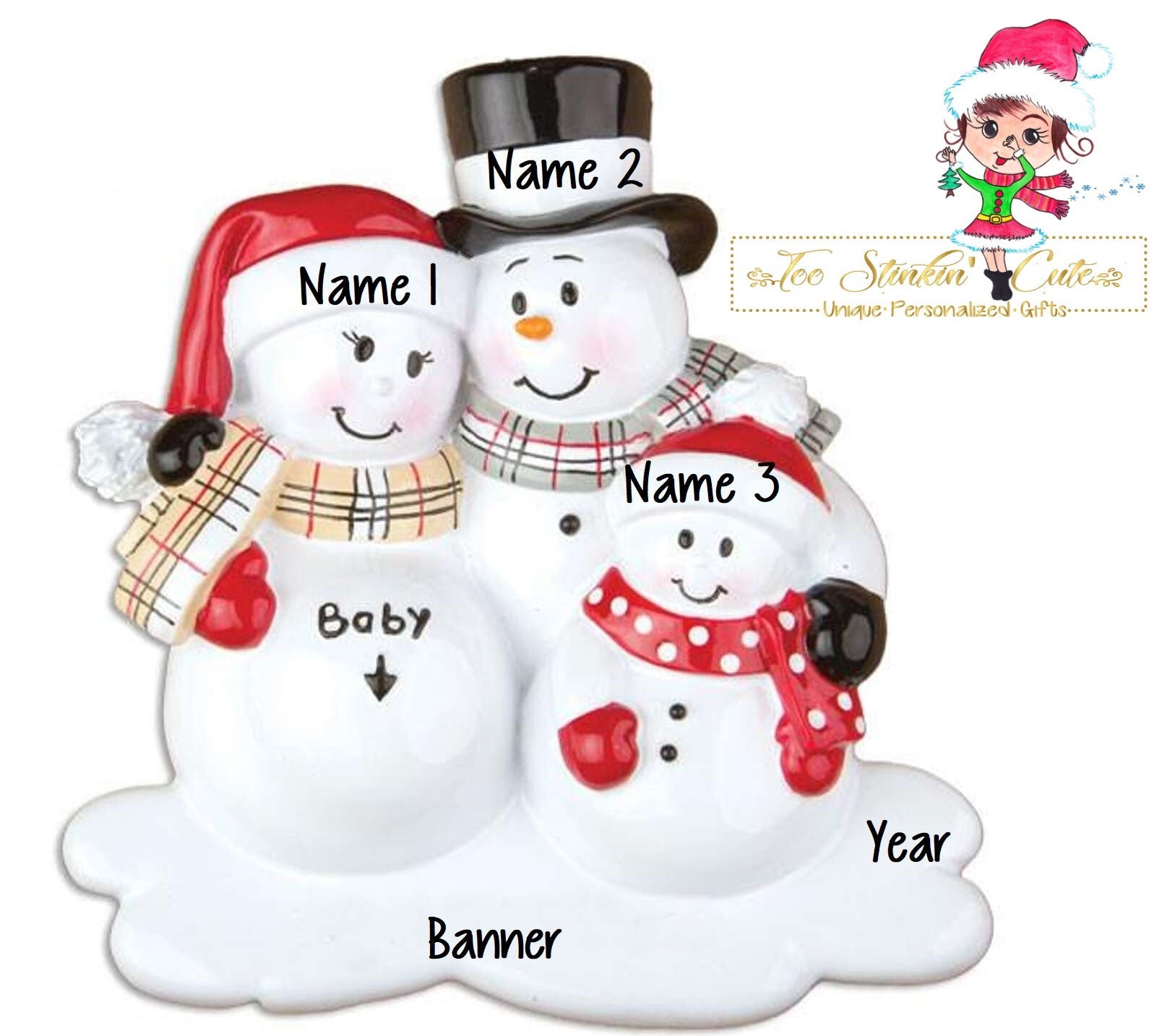 Christmas Ornament We're Expecting! Snowman/ Pregnant/ New Baby/ Newborn/ Expecting Baby/ Family of 4- Personalized + Free Shipping!