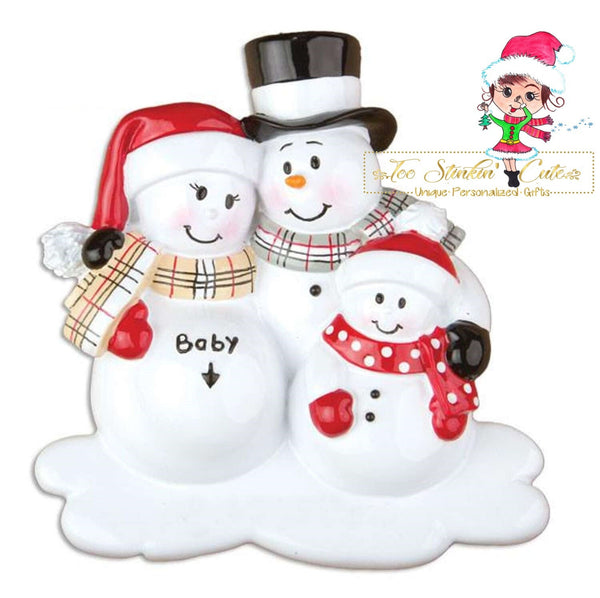 Christmas Ornament We're Expecting! Snowman/ Pregnant/ New Baby/ Newborn/ Expecting Baby/ Family of 4- Personalized + Free Shipping!
