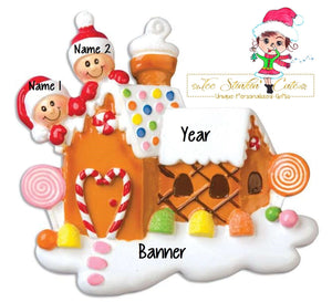 Christmas Ornament Gingerbread House Family of 2/ Couple/ Newlywed/ Friends/ Coworkers Personalized! + Free Shipping!