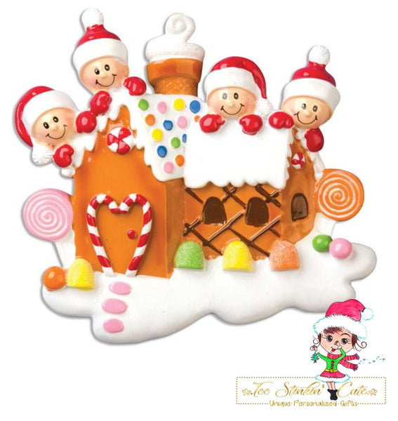Christmas Ornament Gingerbread House Family of 4/ Couple/ Newlywed/ Friends/ Coworkers Personalized! + Free Shipping!